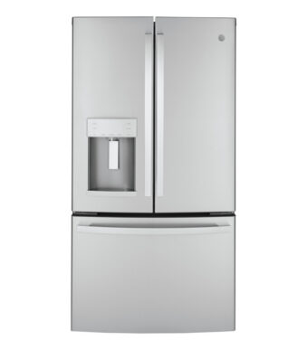 Stainless steel French door with ice and water dispenser