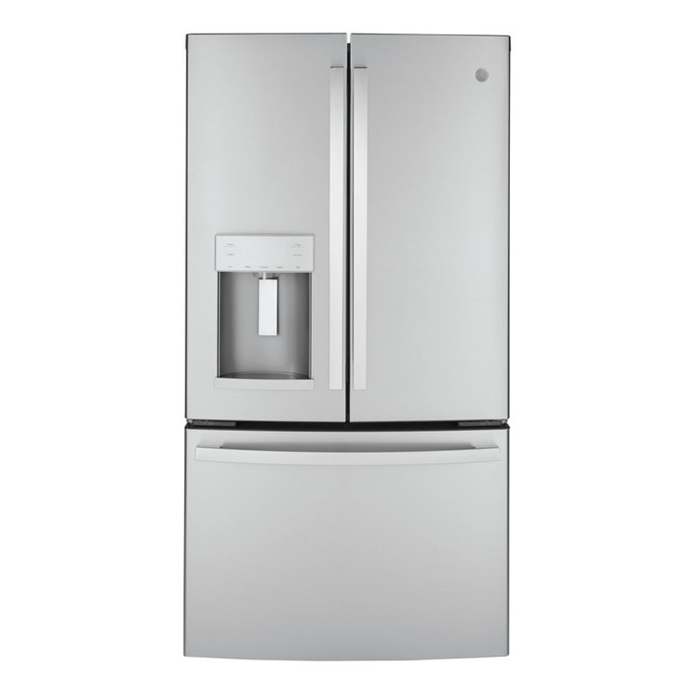 Stainless steel French door with ice and water dispenser