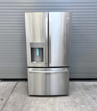 Stainless steel French door with ice and water dispenser