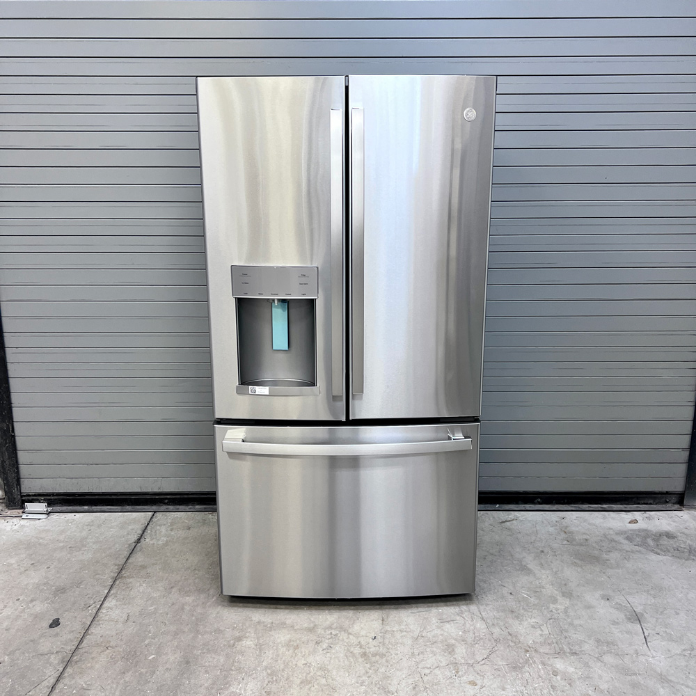 Stainless steel French door with ice and water dispenser