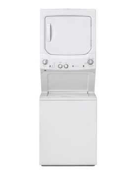 White laundry center with top load washer